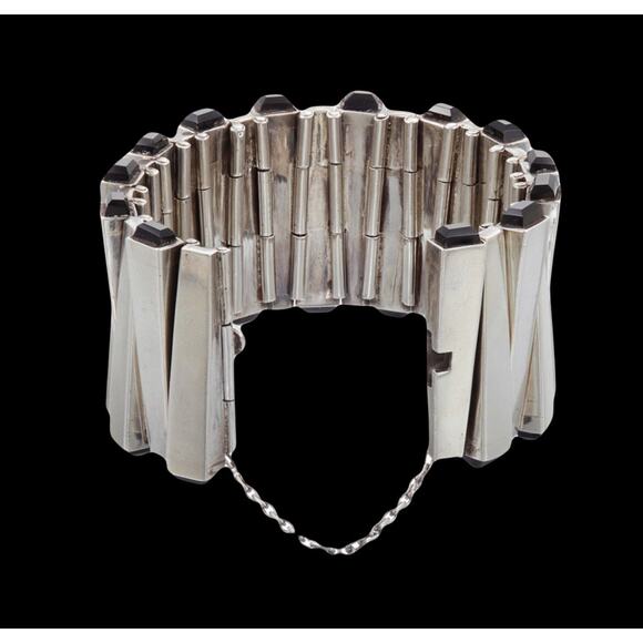 Antonio Pineda Taxco Mexico Sterling Silver Obsidian Matchstick Bracelet 195g - Picture 3 of 10